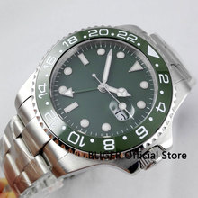 BLIGER-Reloj de pulsera de cristal de zafiro para hombre, pulsera de 43MM, esfera estéril verde, bisel de cerámica, función GMT, marcas luminosas, movimiento automático 2024 - compra barato