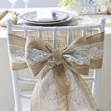 15 * 240cm Nature Elegant Burlap Lace Chair Sashes Jute Chair Bow Tie For Rustic Wedding Event Decoration 2024 - buy cheap