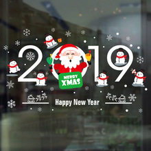 2019 Новогодняя Настенная Наклейка с мультяшным Санта-Клаусом, стеклянное окно для украшения дома, настенные наклейки, обои, новогодние наклейки 2024 - купить недорого
