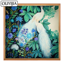 Ouyijia 5d arte diy branca pavão pintura de diamante decoração de casa ponto de cruz animais de mosaico imitação de diamante bordado presente 2024 - compre barato