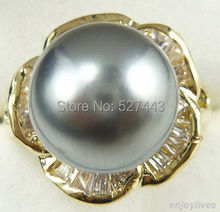 Wholesale FREE SIPP>Gray Grey Shell Pearl Yellow stone Crystal Flower Ring Size: 7.8.9 2024 - buy cheap