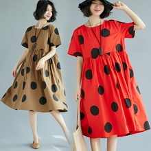 Женское льняное платье средней длины в горошек, красное льняное платье в винтажном стиле, модель TA1653 в Корейском стиле на лето, 2019 2024 - купить недорого