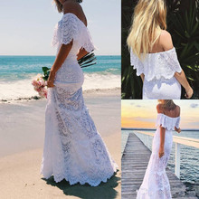 Vestido de noiva estilo boho, renda completa, simples, com manga curta, ombro nu, praia, boêmio, 2020 2024 - compre barato