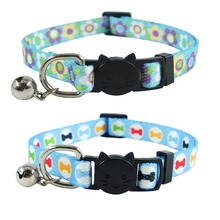 XPangle Dog Cat Collar Breakaway with Bells Safety Buckle Bones Flowers Printing Quick Release Collars for Cats Puppies Pet 2PCS 2024 - buy cheap
