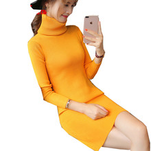 2018 New Autumn Elegant Women Turtleneck Knitted Dress Slim Winter Sweater Dresses lady Midi Long Bodycon Dress Bottomings WZ454 2024 - buy cheap