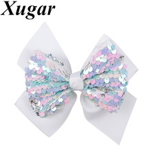 Xugar 5 inches Hair Accessories Hair Bows for Girls Reversible Sequin Double Layers Solid Ribbon Bows Kids Hair Clips Hairpins 2024 - buy cheap