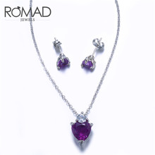ROXI ROMAD Brand 2pcs White Gold Color Austrian Crystal Stud Earrings Purple Heart Pendant Necklace For Women Jewelry Set Gift 2024 - buy cheap