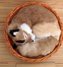 big simulation fox toy polyethylene & furs natural colour sleeping fox in a basket doll gift 27x12cm 2114 2024 - buy cheap