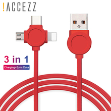 !ACCEZZ 3 in 1 Usb Charging Cable For IPhone Micro USB Type C Charger Cord For Iphone X XS MAX Samsung Xiaomi Redmi Data Cables 2024 - buy cheap