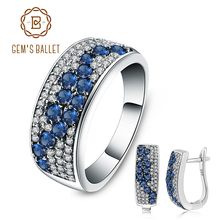 GEM'S BALLET Classic Round Natural Blue Sapphire Gemstone Jewelry Sets 925 Sterling Silver Earrings Ring Set For Women Wedding 2024 - buy cheap