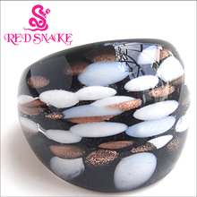 RED SNAKE Fashion Ring Pure Handmade black bottom with white and brown dots Murano Glass Rings 2024 - buy cheap