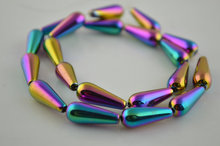 Wholesale High Quality Middle Size 8x19mm Luxury Rainbow Color Electroplated Waterdrop Hematite Beads 10pc/lot 2024 - buy cheap