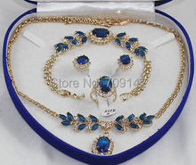 jewelry blue Sapphire yellow gold Necklace Bracelet Earring Ring 18K GP Silver Hook Necklaces Set Free deliver 2024 - buy cheap
