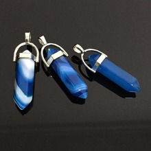 Natural Blue Lace Agates Stone Randomly Stripe Bullet Hexagonal Pendulum Chakra Reiki Stone Pendants fit Necklaces Women Male 2024 - buy cheap