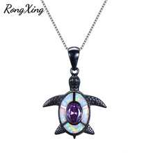 RongXing Cute White Fire Opal Turtle Pendants Black Gold Filled Oval Zircon Purple Birthstone Choker Necklace Party Gifts NL0147 2024 - buy cheap