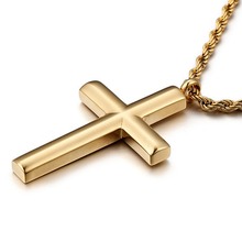 High Quality Christian Smooth Stainless Steel Silver Color&Gold Cross Crucifix Men's Women's Pendant Necklace Rope Chain 24" 2024 - buy cheap
