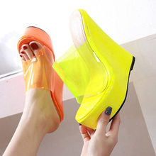 Zapatillas transparentes de tacón alto para mujer, zapatos de playa con cuña, de 16CM, para verano 2024 - compra barato