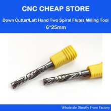 2pcs AAA 6x25mm Left Handed DOWN Cut Two Flutes Spiral Carbide Mill Tool Cutters for CNC Router, Wood End Mill Cutter Bit 2024 - buy cheap