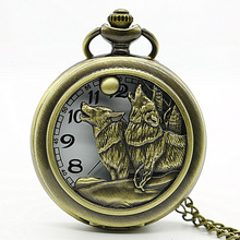 Top Brand Bronze Classic Vintage Cool Wolf Pattern Quartz Pocket Watch Retro with Fob Chain for Men Women Pendant TD2071 2024 - buy cheap