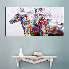 Pintura A óleo Arte Da Parede Pintada À Mão Dois Correndo Cavalo Animal Moderna Decorativa Da Parede Da Lona Retrato Da Arte para a sala de estar Em Casa decoração 2024 - compre barato