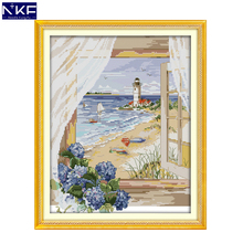 NKF Sea View Outside The Window Stamped Cross Stitch Pattern DIY Needlework Embroidery Set Chinese Cross Stitch for Home Decor 2024 - buy cheap
