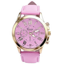 Модные часы с римскими цифрами, женские часы, Женева, кожаный ремешок, аналоговые кварцевые часы, женские повседневные розовые наручные часы, Reloj # LH 2024 - купить недорого
