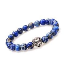 SN0691 Lion Bracelet Mens Blue Variscite Lion Bracelet Blue Beaded Lionhead Man Blue imperial stone lion bracelet 2024 - buy cheap