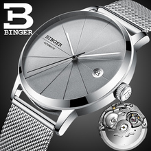 Automatic Movement BINGER Top Brand Luxury Men Ultra-thin Gray Mechanical Watch Stainless Steel relogio masculino 2024 - buy cheap