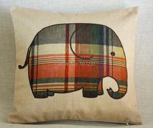 Vintage Linen Pillow Cushion Cover Throw decorative cushion covers 45cm*45cm Lattice Cartoon elephant  Pillow Case 2024 - buy cheap