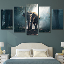 Arte da parede de lona 5 peças, elefante, vida selvagem, pintura, imagem, decoração da casa, poster da sala, frete grátis xa1244 2024 - compre barato