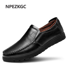 NPEZKGC 2020 Winter shoes men Flats Warm Fur Slip on Casual men shoes Winter Leather Shoes mens casual shoes 2024 - buy cheap