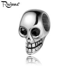 RUIMO 316l Stainless Steel 8mm Hole Black CZ Eye Skull Head Beads Charms For DIY Jewelry Making Leather Bracelet Accessories 2024 - buy cheap