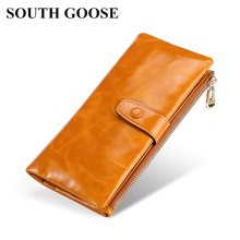 SOUTH GOOSE Hot Sale Women Clutch Wallets Genuine Leather Long Design Zipper&Hasp Purse RFID Anti-Theft Men Business Wallets 2024 - buy cheap