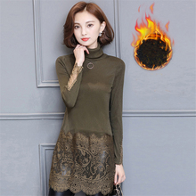 Antumn Winter Women Turtleneck Embroidery Dress Warm Thick Velet Lace Dresses Ladies Long Sleeve Mesh Bottoming Vestidos AB711 2024 - buy cheap