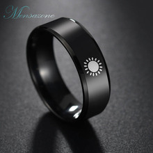 Мужское кольцо SAZONE 316L из титановой стали шириной 8 мм черного цвета с выгравированным логотипом солнца, простые кольца, Прямая поставка 2024 - купить недорого