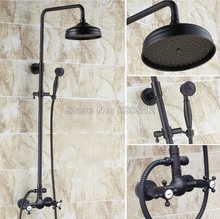 Conjunto de chuveiro de chuva de bronze, 8 polegadas, preto, chuveiro, torneira + misturador duplo, pulverizador manual, wrs497 2024 - compre barato