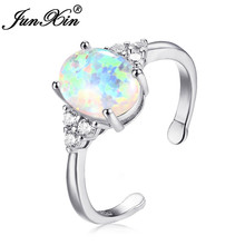 JUNXIN Silver Color Oval Purple/Blue Fire Opal Stone Resizable Rings For Women Inlay Crystal Opening Ring Jewelry 2024 - buy cheap