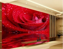 Papel tapiz de rosa roja de estilo moderno, mural 3d personalizado de flores, papel tapiz para pared, pinturas murales 3d 2024 - compra barato