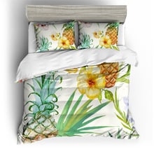 Fronha desenho de abacaxi com flores 3d, edredon capa de cama fronha jogo de cama de casal de luxo 2024 - compre barato