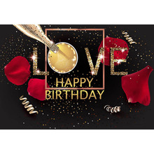 7x5ft черный золотой фон с надписью Love Happy Birthday Champaigne Party Custom Photo Studio виниловый баннер 220 см x 150 см 2024 - купить недорого