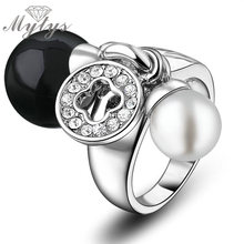 Mytys-Anillo de perlas blancas y negras para mujer, regalo de moda, bisutería, doble perla, R1219 2024 - compra barato