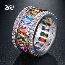 Be 8 2018 moda recém-chegado anéis de zircônio cúbico colorido, anéis em formato quadrado para mulheres presente lâmpada 2024 - compre barato