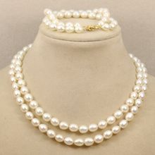 2 row 8-9mm genuine white fresh water oval pearl necklace bracelets 18inch 2024 - buy cheap