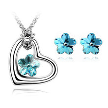 crystal Flower heart Pendant fashion Jewelry set leaf Necklace Earrings party dropshipping promotion quality birthday gift lover 2023 - buy cheap
