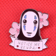 No face pin notice me Senpai brooch sakura cherry blossom badge Hayao Miyazaki anime jewelry cute ghost pins Halloween gift 2024 - buy cheap