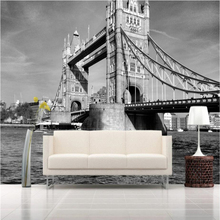 beibehang Custom Wallpaper London Tower Bridge Retro Black White European Architecture Landscape Background Wall Murals 2024 - buy cheap