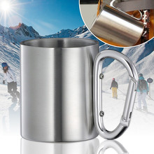 Taza de acero inoxidable para acampada con mango de mosquetón, taza de viaje para té y café, agua deportiva al aire libre, acampada, senderismo y escalada en roca 2024 - compra barato