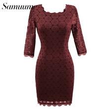 Samuume 2018 New Arrival Elegant Women Lace Printed Pencil Dresses Red Color Sheath Wrap Party Midi Dress Ladies R1801354 2024 - buy cheap