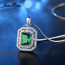 JUNXIN Fashion Big Stone Square Pendant Silver Color Inlay Austrian Crystal Green Zircon Necklaces For Women Korean Jewelry 2024 - buy cheap