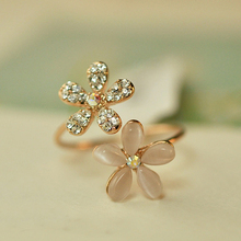 Opal Double Daisy Flower Adjustable Ring Cute Brand Design Rhinestone Hot Sale Rings For Women Fine Jewelry 2022 New 2R019 2024 - buy cheap